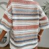51VW4miRQsL.jpg Womens Short Sleeve Crochet Knit Sweater Hollow Out Striped Tops Beach Vacation Cruise Outfits