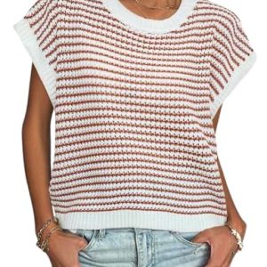 Women's Cap Sleeve Sweaters Vest Crew Neck Knit Sweater Tops 2025 Casual Summer Sleeveless T Shirt