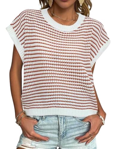 Women's Cap Sleeve Sweaters Vest Crew Neck Knit Sweater Tops 2025 Casual Summer Sleeveless T Shirt