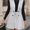 Women's 2 Piece Outfit Workwear Plaid Print Lapel Neck Vest Blazer and Skirt Set