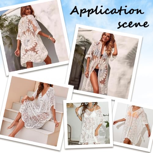 51WkFIMmOL.jpg Long White Lightweight Summer Cardigan 2025 Sheer Lace Mesh Crochet Boho Open Front Cover Up Swimsuit Swimwear Bathing Suit