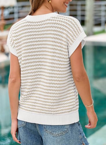 Women's Sweater Vest Striped Pullover Tank Top Round Neck Cap Sleeve Lightweight 2025 Summer Casual Clothes