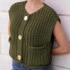 51c0AfqWnL.jpg Women's Sleeveless Cropped Knit Cardigan 2025 Casual Button Down Crochet Sweater Vest Tops with Pockets