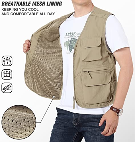 Men's Fishing Vest Lightweight Safari Travel Vest Utility Cargo Vest with Multi Pockets