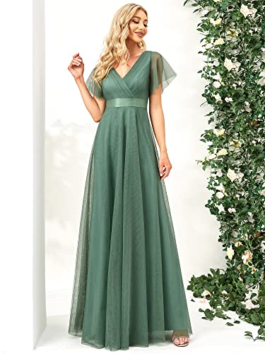 51f2x1UqjwL.jpg Women's Mother of Bride Dress Double V-Neck Empire Waist Front Wrap Tulle Bridesmaid Dress 07962