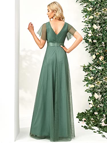 51ff0QeSwFL.jpg Women's Mother of Bride Dress Double V-Neck Empire Waist Front Wrap Tulle Bridesmaid Dress 07962