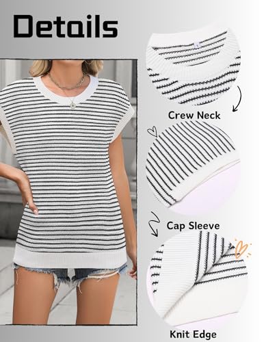 Women's Cap Sleeve Sweaters Vest Crew Neck Knit Sweater Tops 2025 Casual Summer Sleeveless T Shirt