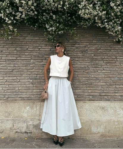Womens Cropped Cap Sleeve Vest Tank Tops Summer Work Casual Crew Neck Button Down Waistcoats