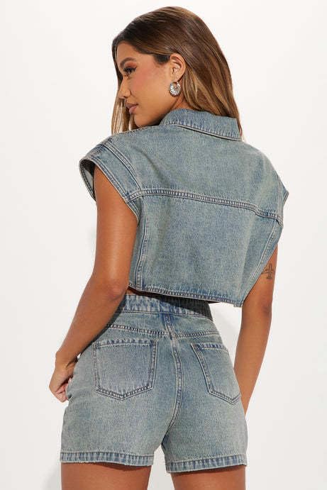 51lnv5IWMgL.jpg Women's Denim 2 Piece Outfits Button Down Crop Jacket and Shorts Set Summer Sexy Jeans Tracksuits