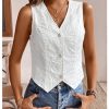 Women's Eyelet Embroidery V Neck Button Up Vest Boho Sleeveless Blouse Top