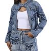 51nZPeeze1L.jpg Women??s Denim Set 2 Piece Outfits Casual Denim Jacket & Mini Skirt Set Bodycon Jean Outfits with Pockets