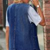 51pwobCnL3L.jpg Women's Casual Denim Jean Vest Oversized Sleeveless Mid Long Button Down Jeans Jackets Vests Tops Waistcoat 