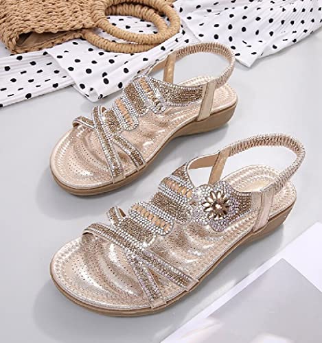 51qXD6rdcEL.jpg Rhinestone Sandals for Women Flat - Trendy Sparkling Boho Ladies' Flat Sandals,Beautiful Sparkling Boho Ladies' Flat Sandals for