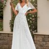 51sF3haaecL.jpg Women's Sequin Sparkly V-Neck Short Sleeve A-Line Floor Length Evening Dress 00734
