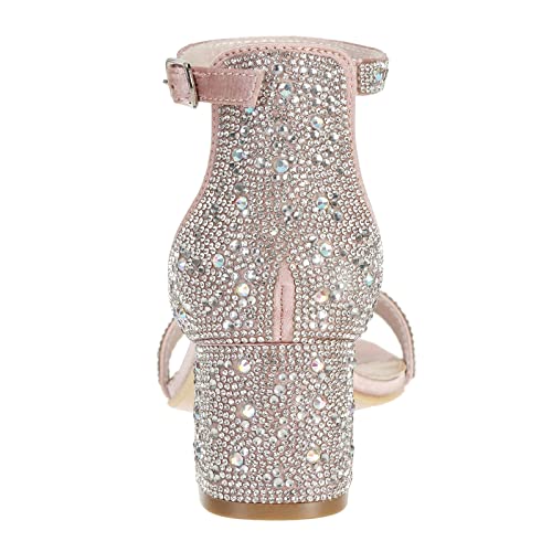 Sparkly Sandals Women Rhinestone Heels Wedding Shoes for Bride Low Block Strappy Heels Gold Glitter