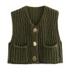 51xyrg48f8L.jpg Women's Sleeveless Cropped Knit Cardigan 2025 Casual Button Down Crochet Sweater Vest Tops with Pockets