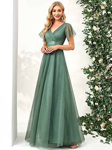 51y6wLMvlsL.jpg Women's Mother of Bride Dress Double V-Neck Empire Waist Front Wrap Tulle Bridesmaid Dress 07962
