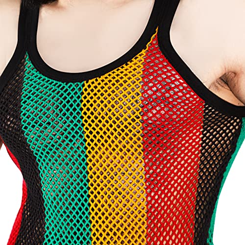 61627JKMc6L.jpg Men's Rasta String Vest 100% Cotton Mesh Marina Caribbean Jamaican Tank Top See-Through Gym Beach Shirt
