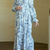 Women Linen Cotton Dress, Floral Pattern Yuki Gown, Women Casual Dress, Off Shoulder Frock