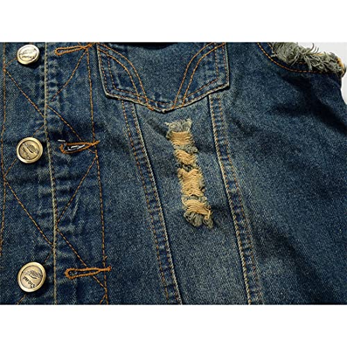 61DOdHMccEL.jpg Men's Fit Retro Ripped Denim Vest Sleeveless Jean Vest and Jacket