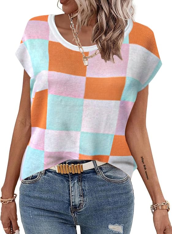 61fLd9oKp6L.jpg Sweater Vest Women Crew Neck Loose Fit Knit Lightweight T Shirts Pullover Casual Summer Outfits