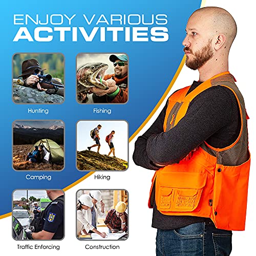 by Treel Men's Upland Deluxe Blaze Orange Safety Front Loader High Visibility Vest