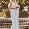 61x5DxF1A2L.jpg Women's Elegant Lace Cap Sleeve V Neck Beading Mermaid Wedding Dresses for Bride 00218