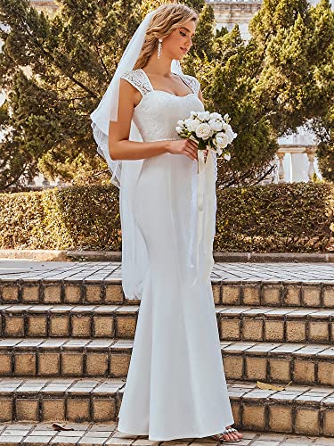 61x5DxF1A2L.jpg Women's Elegant Lace Cap Sleeve V Neck Beading Mermaid Wedding Dresses for Bride 00218